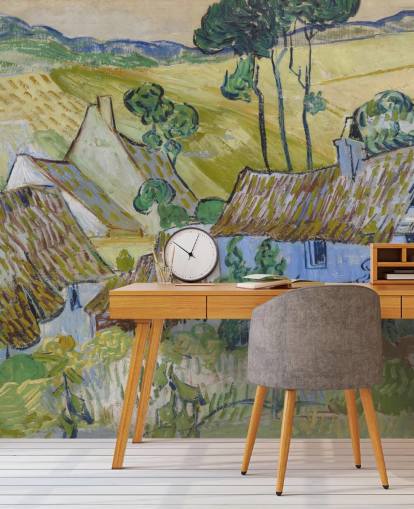 fine art wall mural called Farms near Auvers by Vincent van Gogh for living rooms, bedrooms and dining rooms fine art wall mural called Farms near Auvers by Vincent van Gogh for living rooms, bedrooms and dining rooms