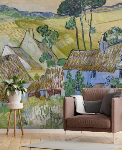 Kunsttapete mit dem Titel Farms near Auvers von Vincent van Gogh für Wohn-, Schlaf- und Esszimmer Kunsttapete mit dem Titel Farms near Auvers von Vincent van Gogh für Wohn-, Schlaf- und Esszimmer