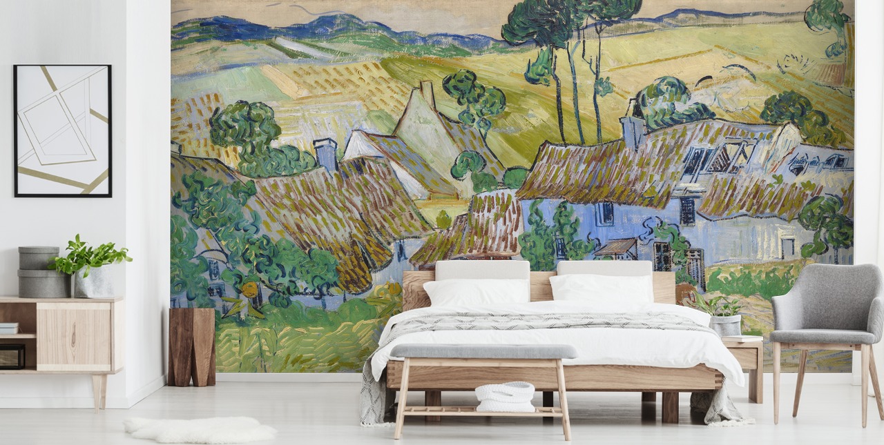 fine art wall mural called Farms near Auvers by Vincent van Gogh for living rooms, bedrooms and dining rooms