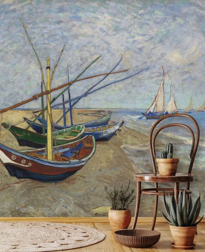 carta da parati fine art chiamata Fishing Boats on the Beach di van Gogh per cucine, bagni e salotti carta da parati fine art chiamata Fishing Boats on the Beach di van Gogh per cucine, bagni e salotti