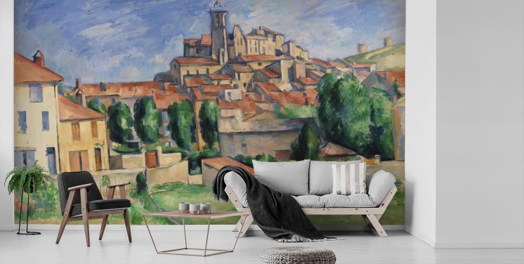 kunsttapet vægmaleri kaldet Gardanne af Paul Cezanne til soveværelser, stuer og spisestuer