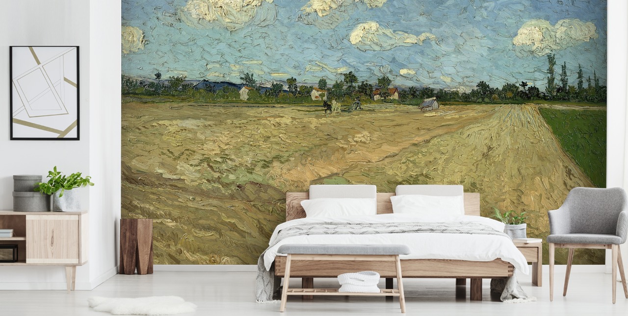 fine art wall mural called The Ploughed Field by Vincent van Gogh for bedrooms, living rooms and more