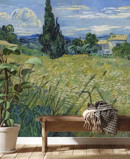 van gogh wallpaper mural called Green Wheat Field with Cypress for bedrooms, living rooms and dining rooms van gogh wallpaper mural called Green Wheat Field with Cypress for bedrooms, living rooms and dining rooms