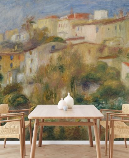 fine art wallpaper mural called Houses on a Hill by Pierre-Auguste Renoir for bedrooms and living rooms fine art wallpaper mural called Houses on a Hill by Pierre-Auguste Renoir for bedrooms and living rooms