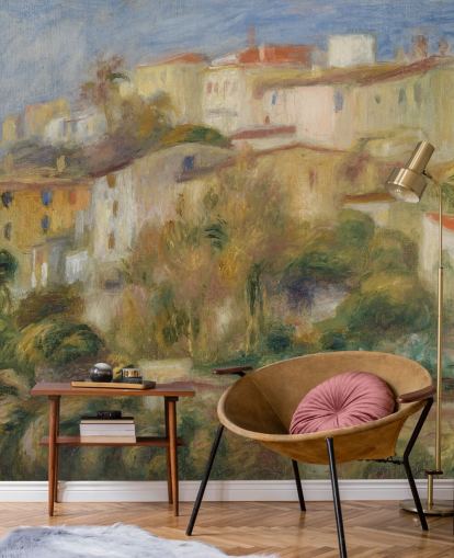 fine art wallpaper mural called Houses on a Hill by Pierre-Auguste Renoir for bedrooms and living rooms fine art wallpaper mural called Houses on a Hill by Pierre-Auguste Renoir for bedrooms and living rooms