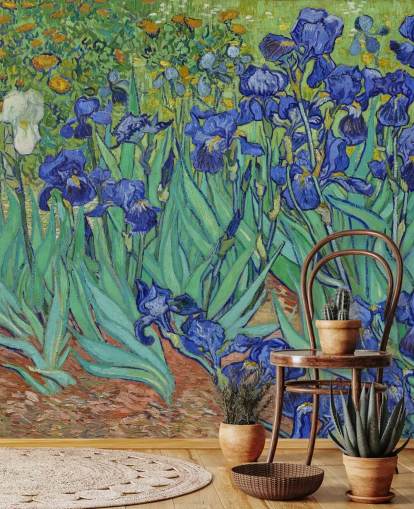 mural de pared de bellas artes verde y morado llamado Iris de Van Gogh para dormitorios, salas de estar y baños mural de pared de bellas artes verde y morado llamado Iris de Van Gogh para dormitorios, salas de estar y baños