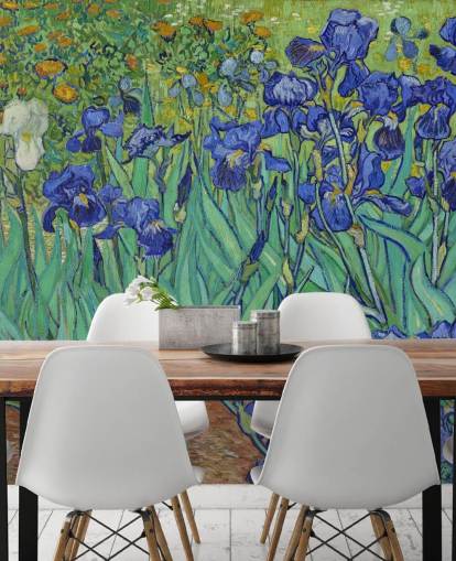 green and purple fine art wall mural called Irises by Van Gogh for bedrooms, living rooms and bathrooms green and purple fine art wall mural called Irises by Van Gogh for bedrooms, living rooms and bathrooms