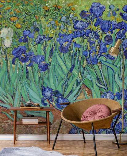 mural de pared de bellas artes verde y morado llamado Iris de Van Gogh para dormitorios, salas de estar y baños mural de pared de bellas artes verde y morado llamado Iris de Van Gogh para dormitorios, salas de estar y baños
