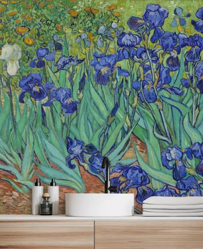 grøn og lilla kunstvægmaleri kaldet Irises af Van Gogh til soveværelser, stuer og badeværelser grøn og lilla kunstvægmaleri kaldet Irises af Van Gogh til soveværelser, stuer og badeværelser