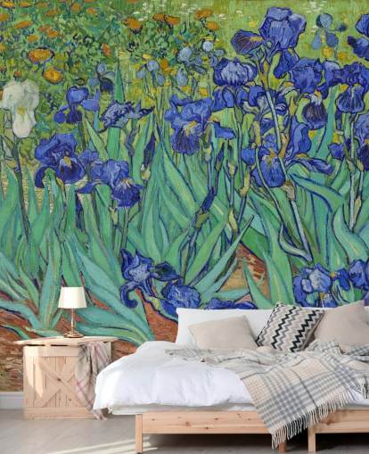 green and purple fine art wall mural called Irises by Van Gogh for bedrooms, living rooms and bathrooms green and purple fine art wall mural called Irises by Van Gogh for bedrooms, living rooms and bathrooms