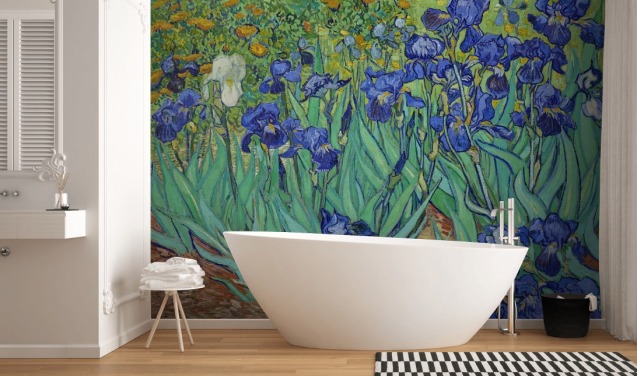 grønn og lilla kunstveggmaleri kalt Irises av Van Gogh for soverom, stuer og bad
