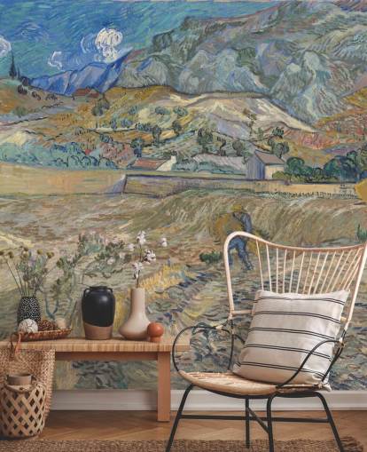 kunsttapet vægmaleri kaldet Enclosed Field with Peasant af Vincent van Gogh kunsttapet vægmaleri kaldet Enclosed Field with Peasant af Vincent van Gogh