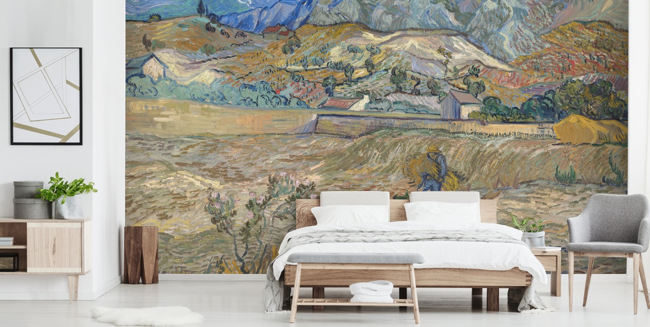 mural de papel pintado de bellas artes llamado Campo cerrado con campesino de Vincent van Gogh mural de papel pintado de bellas artes llamado Campo cerrado con campesino de Vincent van Gogh