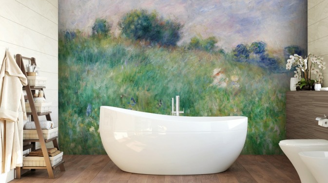 kunsttilpasset tapetmaleri kaldet Meadow (La Prairie) af Pierre-Auguste Renoir til soveværelser og stuer