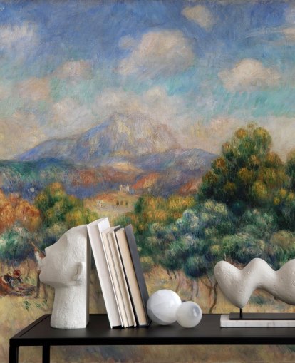 fine art wallpaper mural called Mont Sainte-Victoire by Pierre Auguste-Renoir for bedrooms, living rooms and home offices fine art wallpaper mural called Mont Sainte-Victoire by Pierre Auguste-Renoir for bedrooms, living rooms and home offices