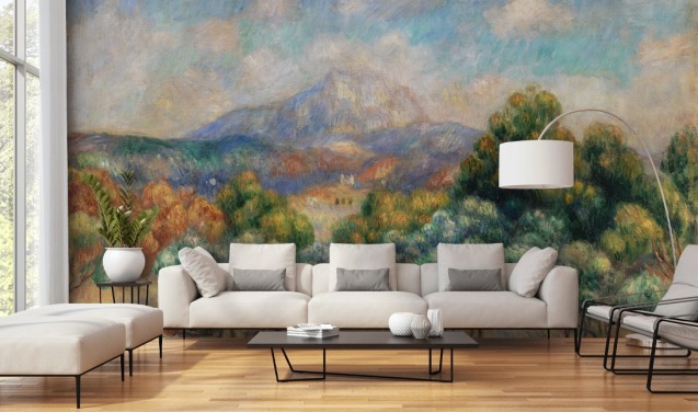 kunsttapet vægmaleri kaldet Mont Sainte-Victoire af Pierre Auguste-Renoir til soveværelser, stuer og hjemmekontorer