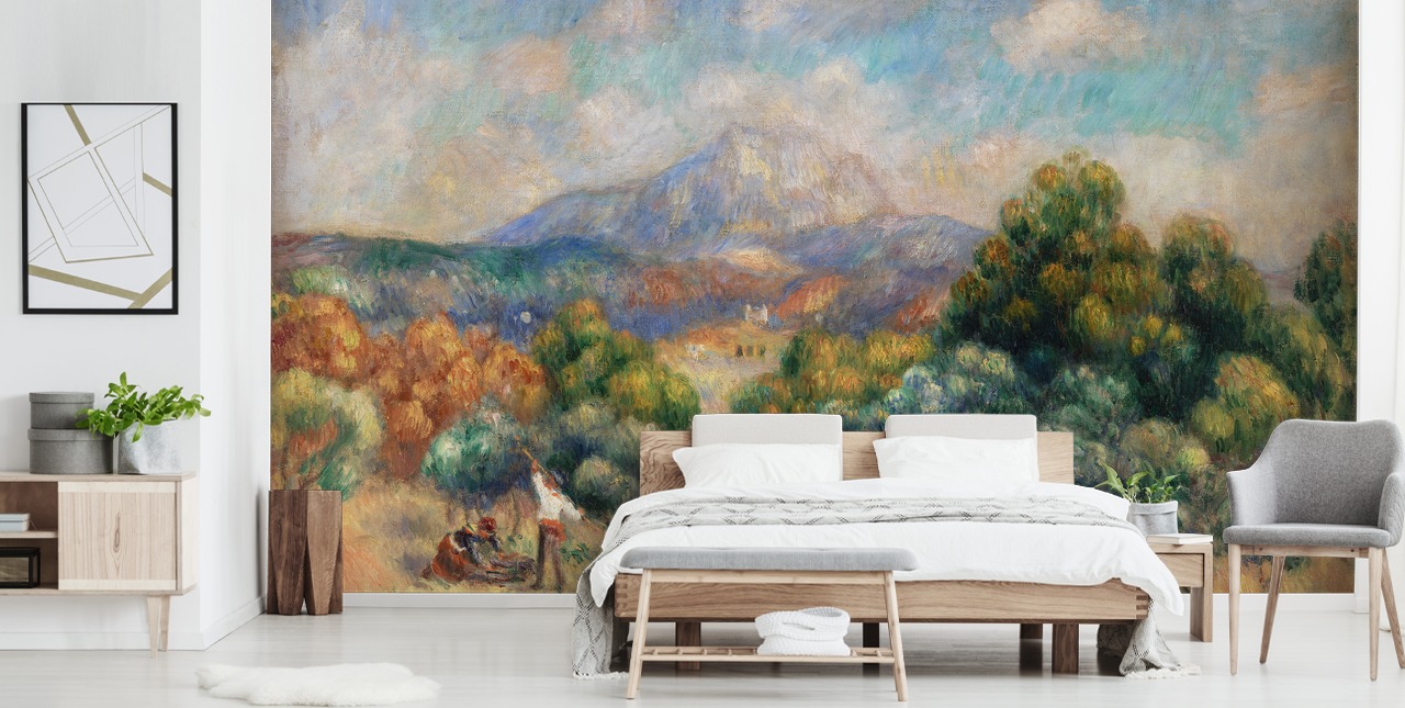 fine art wallpaper mural called Mont Sainte-Victoire by Pierre Auguste-Renoir for bedrooms, living rooms and home offices