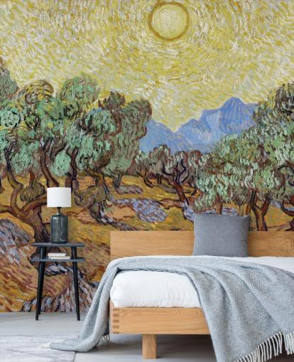 kunsttapet vægmaleri kaldet Olive Trees af Vincent van Gogh til soveværelser, stuer og spisestuer kunsttapet vægmaleri kaldet Olive Trees af Vincent van Gogh til soveværelser, stuer og spisestuer