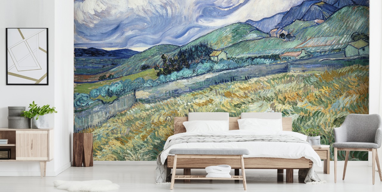 kunstbehang met de naam Landscape from Saint-Remy van Vincent van Gogh kunstbehang met de naam Landscape from Saint-Remy van Vincent van Gogh