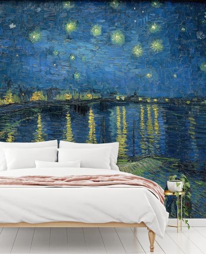 fine art wallpaper mural called Starry Night Over the Rhone by Vincent van Gogh fine art wallpaper mural called Starry Night Over the Rhone by Vincent van Gogh