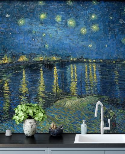fine art wallpaper mural called Starry Night Over the Rhone by Vincent van Gogh fine art wallpaper mural called Starry Night Over the Rhone by Vincent van Gogh