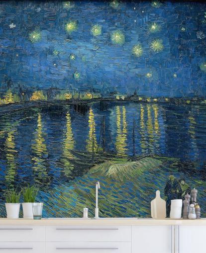 fine art wallpaper mural called Starry Night Over the Rhone by Vincent van Gogh fine art wallpaper mural called Starry Night Over the Rhone by Vincent van Gogh