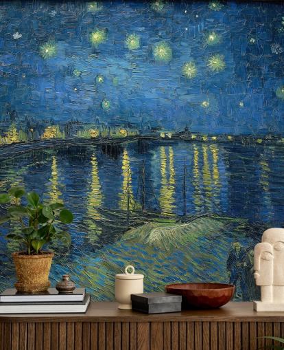 fine art wallpaper mural called Starry Night Over the Rhone by Vincent van Gogh fine art wallpaper mural called Starry Night Over the Rhone by Vincent van Gogh