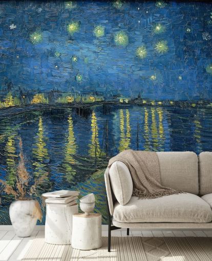 fine art wallpaper mural called Starry Night Over the Rhone by Vincent van Gogh fine art wallpaper mural called Starry Night Over the Rhone by Vincent van Gogh