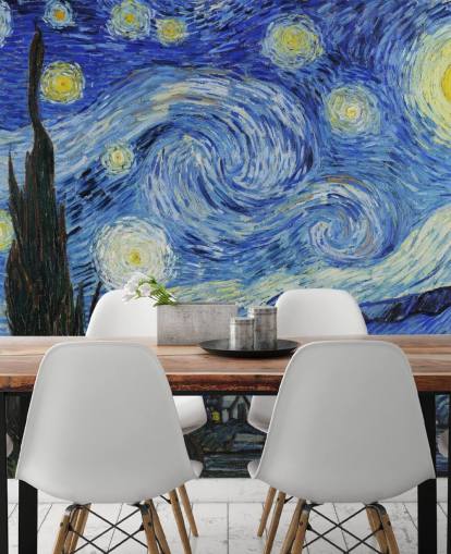 fine art wallpaper mural called Starry Night by Vincent van Gogh for bedrooms and living rooms fine art wallpaper mural called Starry Night by Vincent van Gogh for bedrooms and living rooms