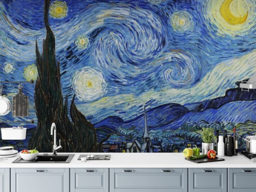 fine art behangmuurschildering genaamd Starry Night van Vincent van Gogh voor slaapkamers en woonkamers