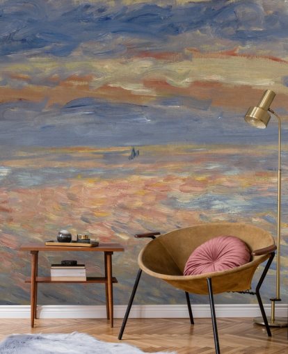 blå og oransje kunsttapet veggmaleri kalt Sunset av Pierre-Auguste Renoir blå og oransje kunsttapet veggmaleri kalt Sunset av Pierre-Auguste Renoir