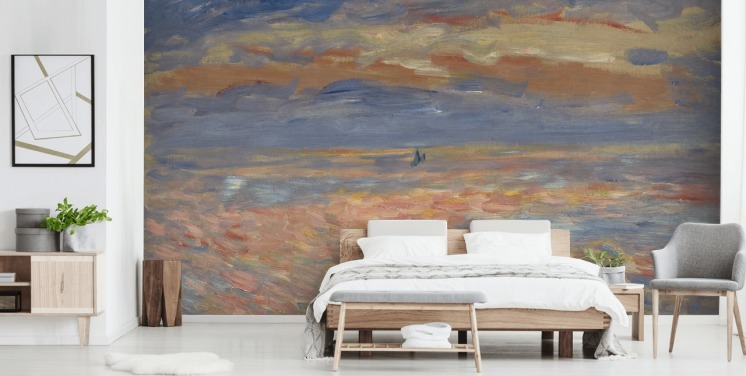 blue and orange fine art wallpaper mural called Sunset by Pierre-Auguste Renoir