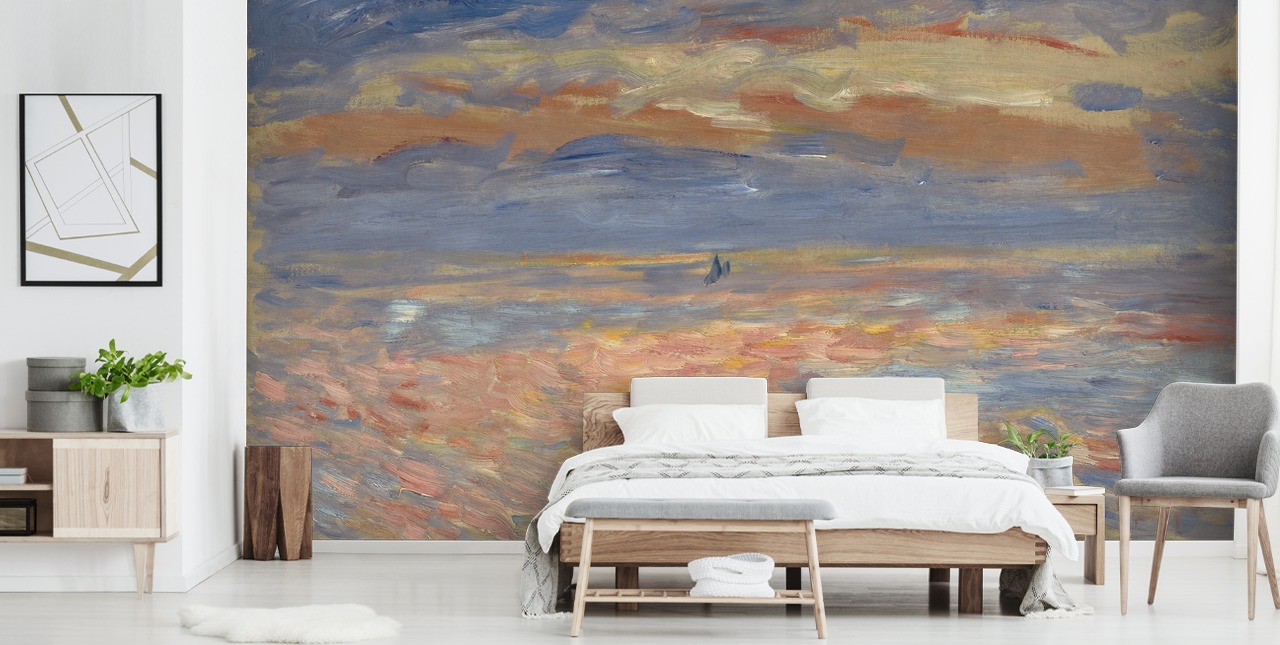 blå och orange konst tapet väggmålning kallad Sunset av Pierre-Auguste Renoir blå och orange konst tapet väggmålning kallad Sunset av Pierre-Auguste Renoir