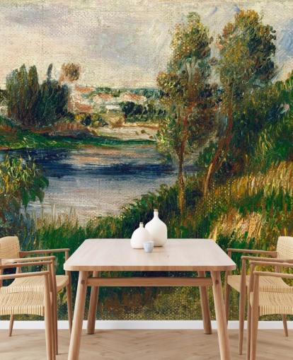 fine art wallpaper mural called Landscape at Vétheuil by Pierre-Auguste Renoir for bedrooms and living rooms fine art wallpaper mural called Landscape at Vétheuil by Pierre-Auguste Renoir for bedrooms and living rooms