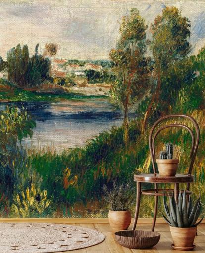 kunsttapet veggmaleri kalt Landskap på Vétheuil av Pierre-Auguste Renoir for soverom og stuer kunsttapet veggmaleri kalt Landskap på Vétheuil av Pierre-Auguste Renoir for soverom og stuer