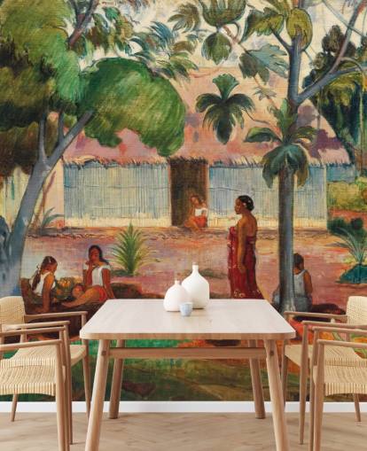 green and orange fine art wallpaper mural called The Large Tree by Paul Gauguin green and orange fine art wallpaper mural called The Large Tree by Paul Gauguin