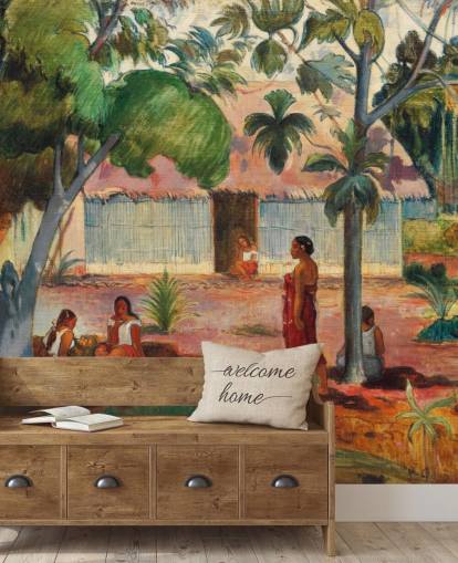 green and orange fine art wallpaper mural called The Large Tree by Paul Gauguin green and orange fine art wallpaper mural called The Large Tree by Paul Gauguin