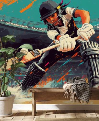 cricket wallpaper mural called Cricket Player Illustration for bedrooms and sports clubs cricket wallpaper mural called Cricket Player Illustration for bedrooms and sports clubs