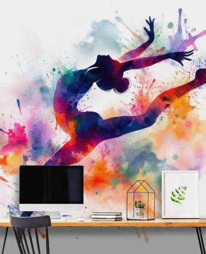 mural de papel de parede de ginástica personalizável chamado Gymnast Silhouette para quartos e clubes esportivos mural de papel de parede de ginástica personalizável chamado Gymnast Silhouette para quartos e clubes esportivos