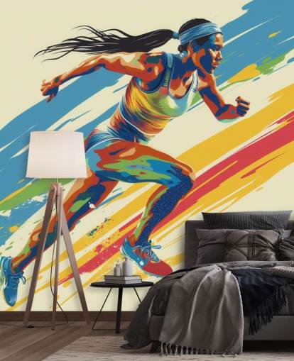 baan- en veldbehang muurschildering genaamd Sprinting Athlete voor woningen, bedrijven en sportclubs baan- en veldbehang muurschildering genaamd Sprinting Athlete voor woningen, bedrijven en sportclubs