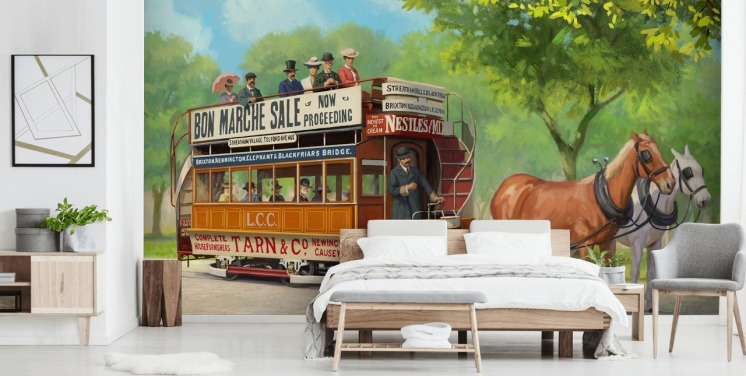 customisable bygone era wallpaper mural called Horse-Drawn Tram by Daniel Rodgers for care homes