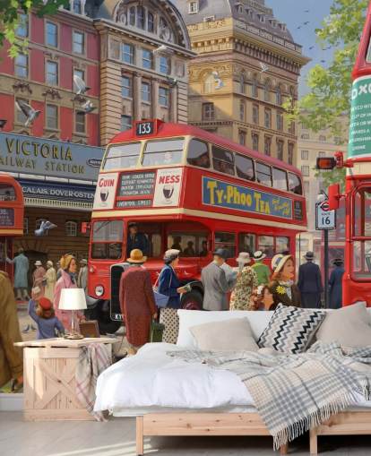 colorful customizable bygone era wall mural called Victoria Station by Daniel Rodgers for care homes colorful customizable bygone era wall mural called Victoria Station by Daniel Rodgers for care homes