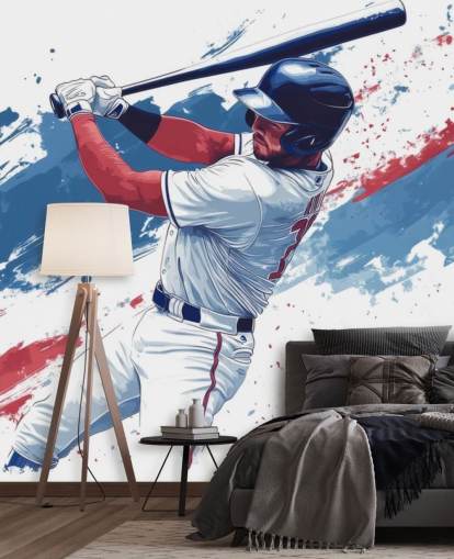 mural de pared de béisbol personalizable llamado Béisbol rojo, blanco y azul para dormitorios de niños mural de pared de béisbol personalizable llamado Béisbol rojo, blanco y azul para dormitorios de niños