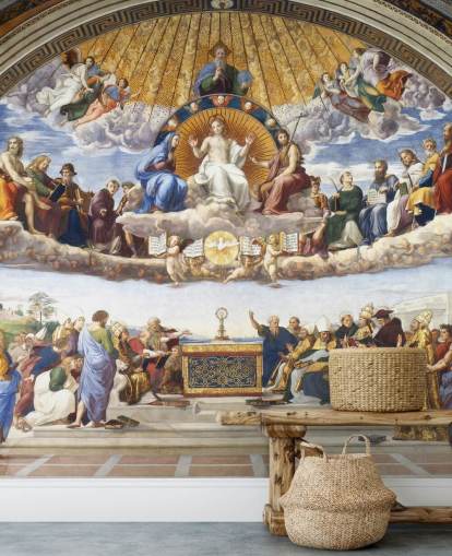fine art wallpaper mural called Disputation of the Holy Sacrament by Raphael for homes and businesses fine art wallpaper mural called Disputation of the Holy Sacrament by Raphael for homes and businesses