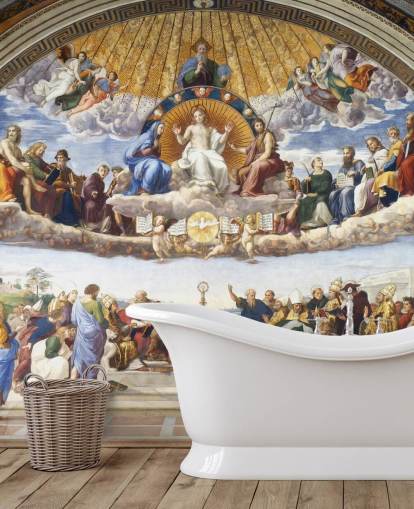 kunsttapet vægmaleri kaldet Disputation of the Holy Sacrament af Raphael til hjem og virksomheder kunsttapet vægmaleri kaldet Disputation of the Holy Sacrament af Raphael til hjem og virksomheder