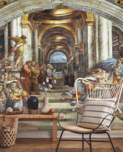 kunstveggmaleri kalt The Expulsion of Heliodorus from the Temple av Raphael for hjem og kontorer kunstveggmaleri kalt The Expulsion of Heliodorus from the Temple av Raphael for hjem og kontorer