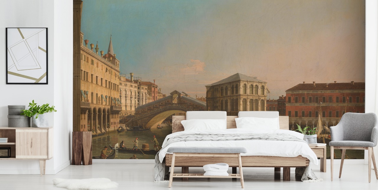 kunsttapet vægmaleri kaldet Grand Canal (Rialto Bridge) af Canaletto til stuer og soveværelser kunsttapet vægmaleri kaldet Grand Canal (Rialto Bridge) af Canaletto til stuer og soveværelser