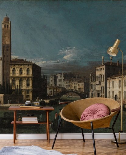 kunstmaleri kalt Grand Canal: San Geremia og inngangen til Cannaregio av Canaletto for stuer og soverom kunstmaleri kalt Grand Canal: San Geremia og inngangen til Cannaregio av Canaletto for stuer og soverom