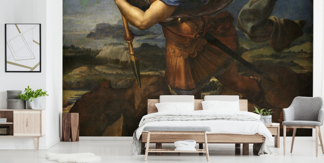 fine art wallpaper mural called Saint Michael Vanquishing Satan by Rafael for homes and businesses fine art wallpaper mural called Saint Michael Vanquishing Satan by Rafael for homes and businesses
