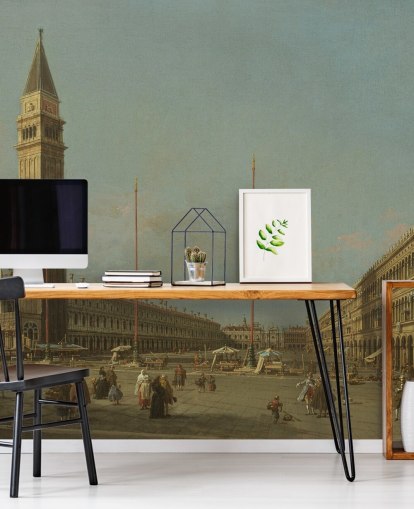 Kunsttapete mit dem Titel Piazza San Marco mit Blick nach Süden und Westen von Canaletto Kunsttapete mit dem Titel Piazza San Marco mit Blick nach Süden und Westen von Canaletto